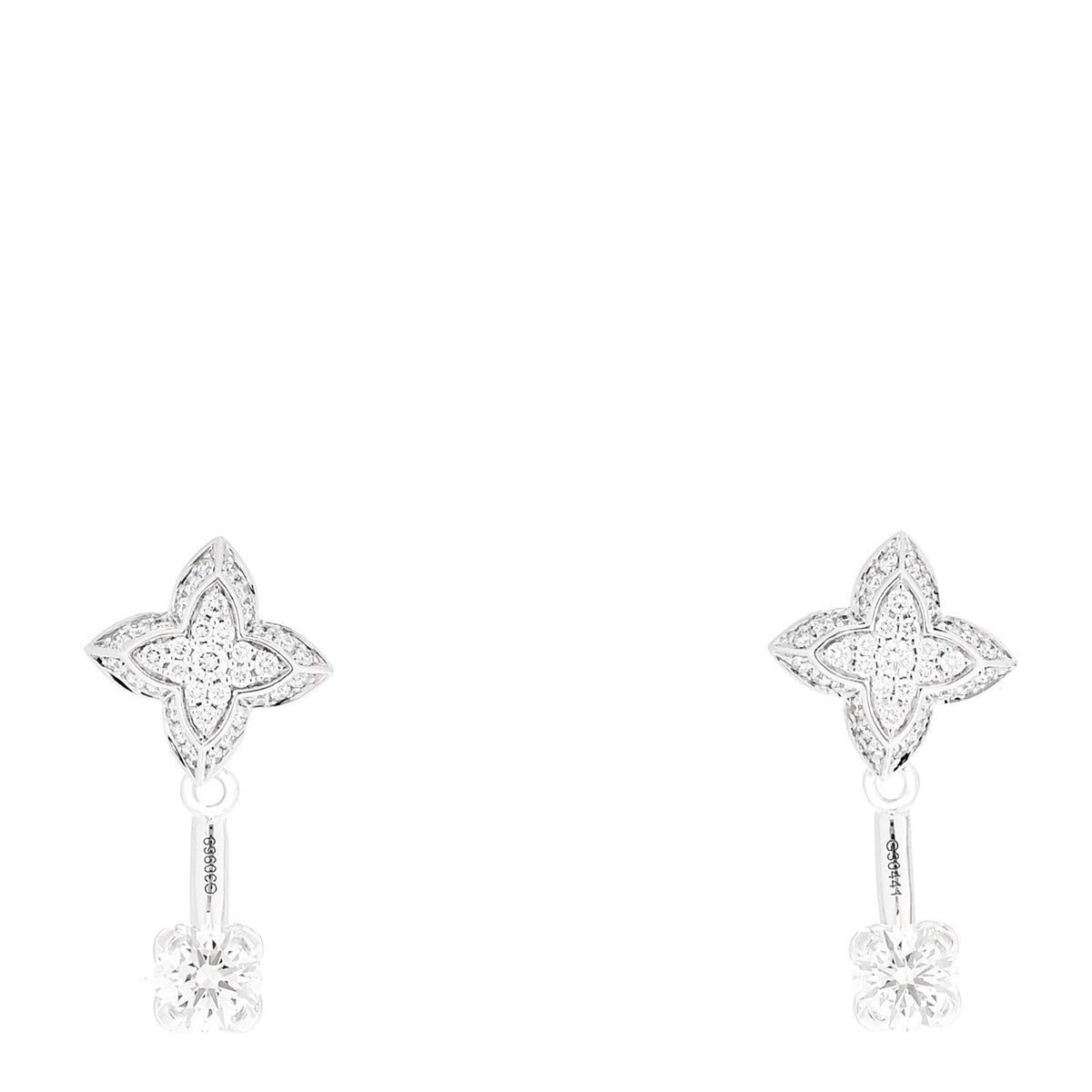 Louis Vuitton 18K White Gold Diamond LV Double Stud Earrings