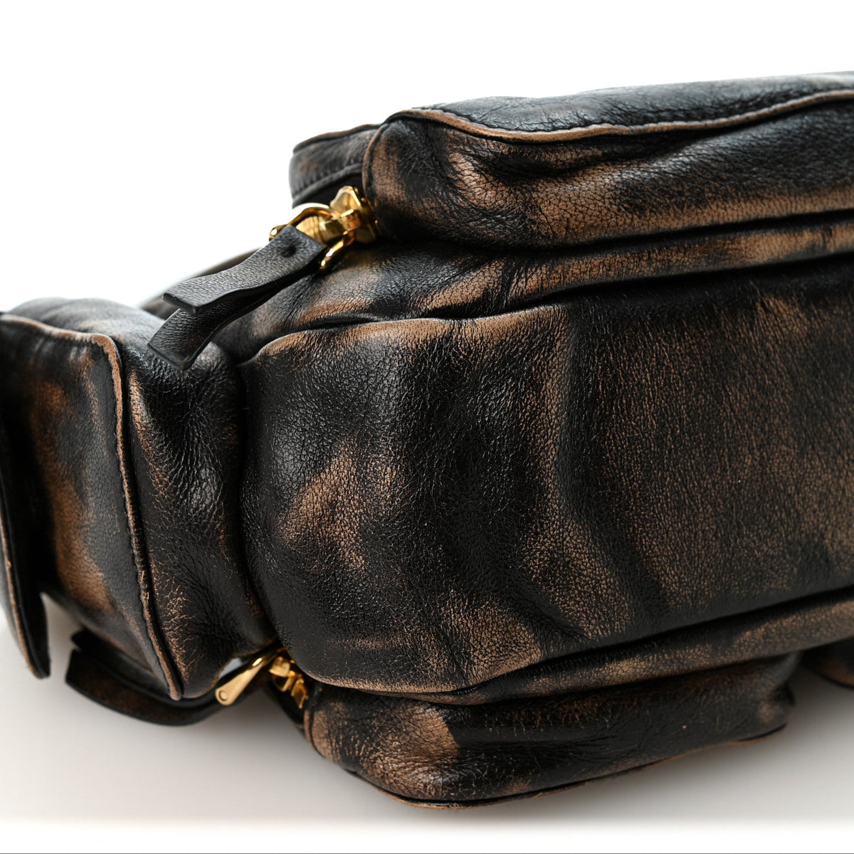 Miu Miu Distressed Nappa Pocket Bag Sand Coffee