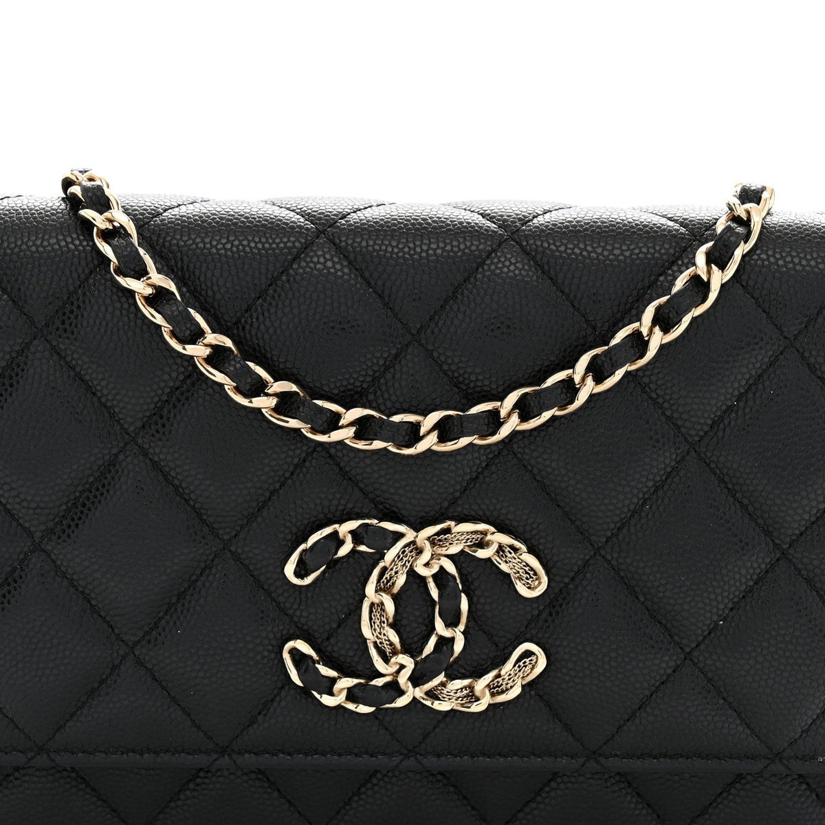 Chanel Caviar Quilted French New Wave Chain CC Wallet On Chain WOC Black