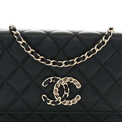 Chanel Caviar Quilted French New Wave Chain CC Wallet On Chain WOC Black