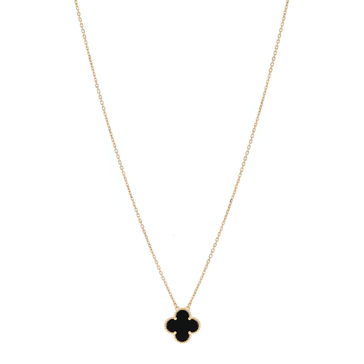 Van Cleef & Arpels 18K Yellow Gold Onyx Vintage Alhambra Pendant Necklace