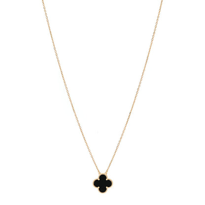 Van Cleef & Arpels 18K Yellow Gold Onyx Vintage Alhambra Pendant Necklace