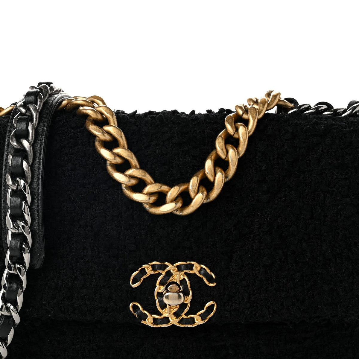 Chanel Tweed Quilted Medium 19 Flap Black