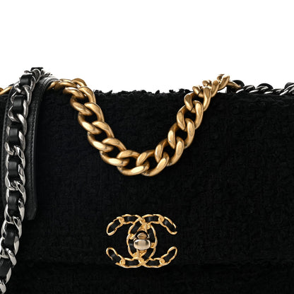 Chanel Tweed Quilted Medium 19 Flap Black