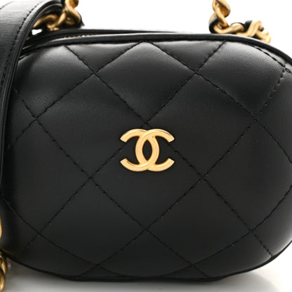 Chanel Lambskin Quilted CC Bubble Vanity Case With Chain Black