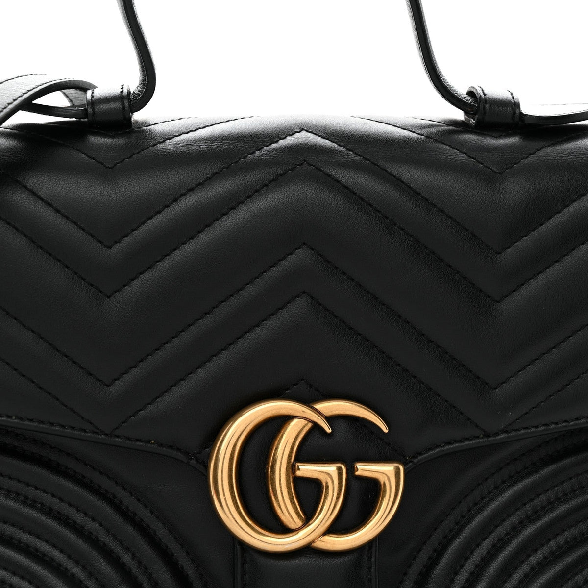 Gucci Calfskin Matelasse Small GG Marmont Top Handle Shoulder Bag Black