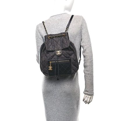 Chanel Denim Calfskin Quilted Backpack Dark Grey Black