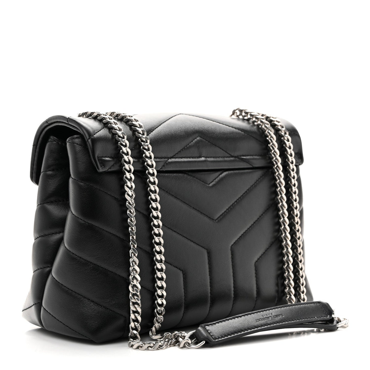 Saint Laurent Calfskin Y Quilted Monogram Small Loulou Chain Satchel Black