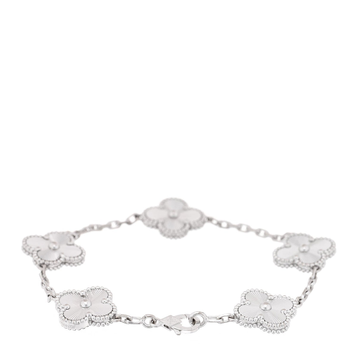 Van Cleef & Arpels 18K White Gold 5 Motifs Guilloche Vintage Alhambra Bracelet