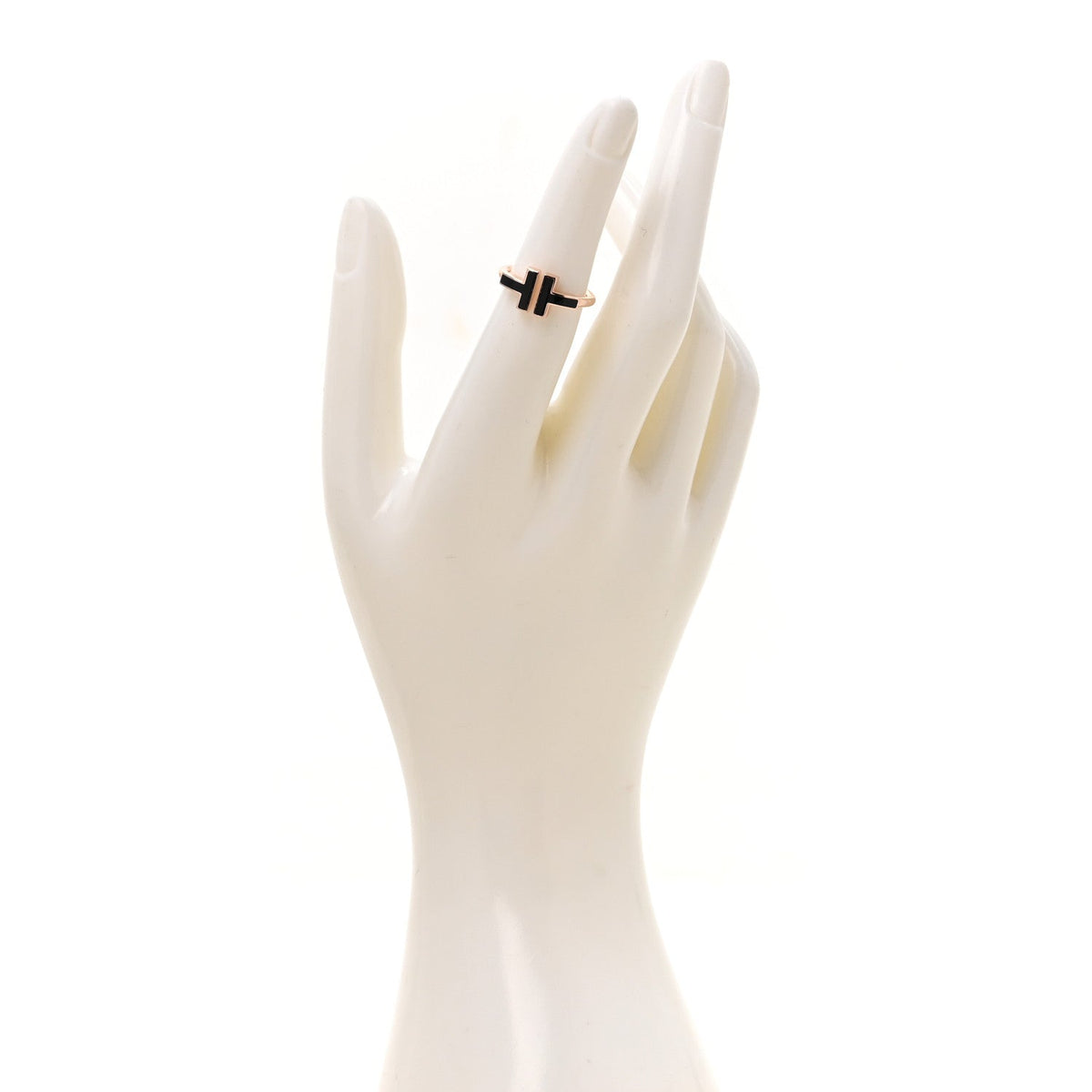 Tiffany 18K Rose Gold Black Onyx T Wire Ring 49 5
