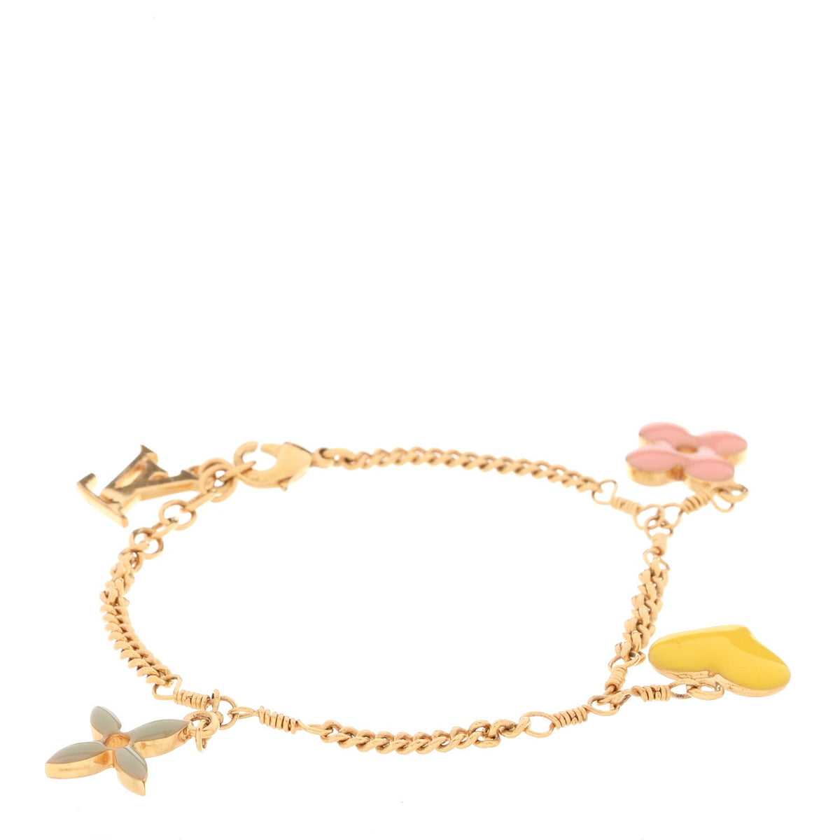 Louis Vuitton Brass Sweet Monogram Charm Bracelet Gold Multicolor