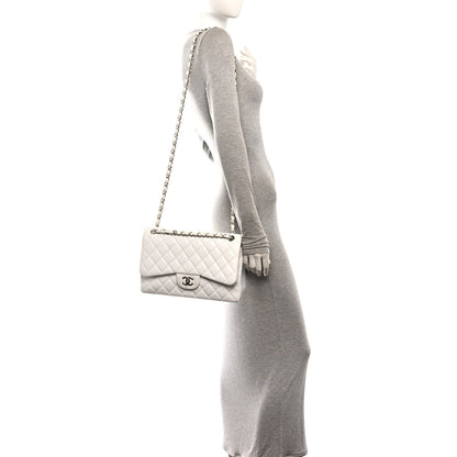 Chanel Caviar Quilted Jumbo Double Flap White