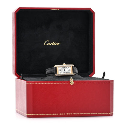 Cartier 18K Yellow Gold Diamond 19mm Tank Americaine Watch Black