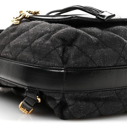 Chanel Denim Calfskin Quilted Backpack Dark Grey Black
