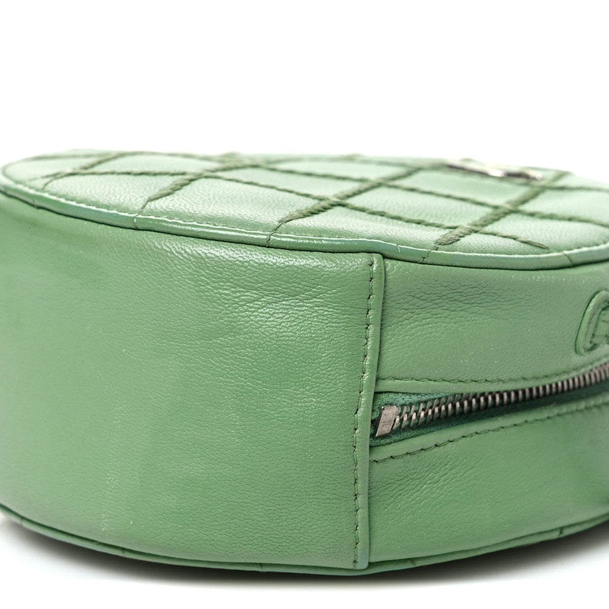 Chanel Lambskin Stitch Round Clutch With Chain Green