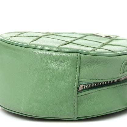 Chanel Lambskin Stitch Round Clutch With Chain Green