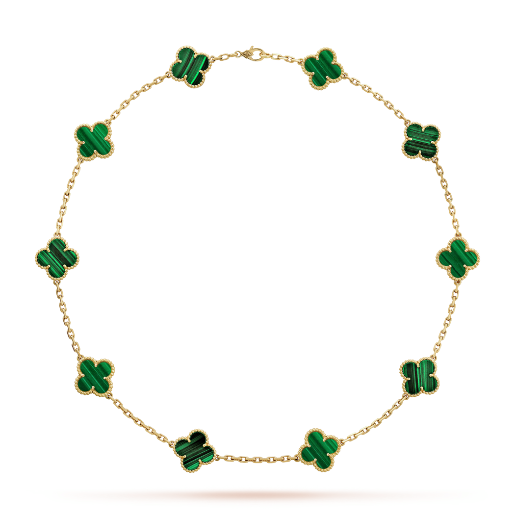 18K Gold Malachite VCA Vintage Alhambra Necklace