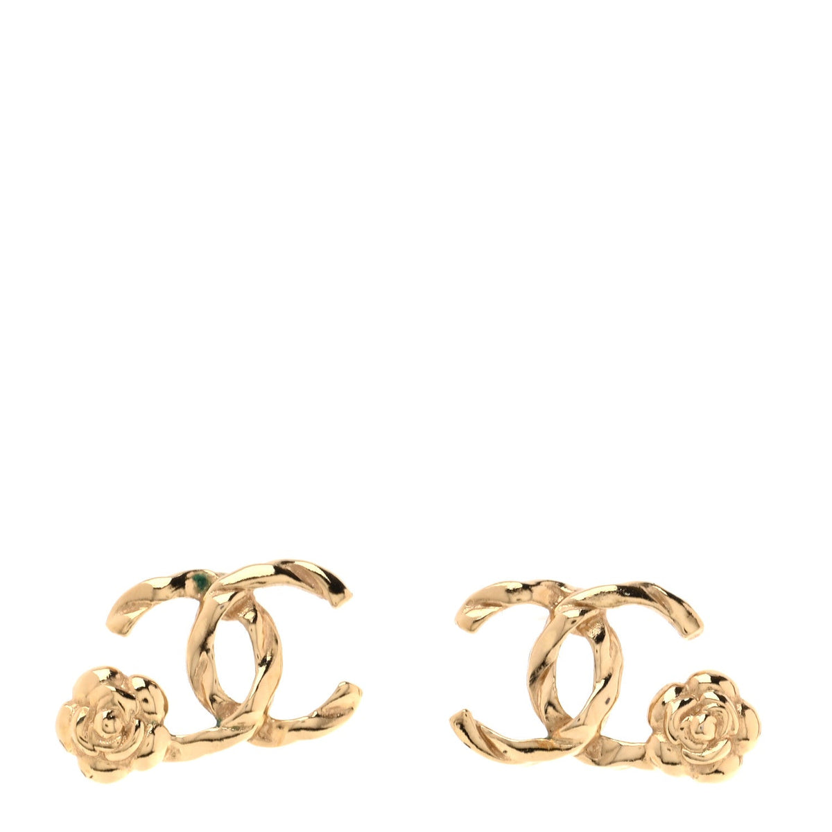 Chanel Metal Camellia CC Stud Earrings Gold