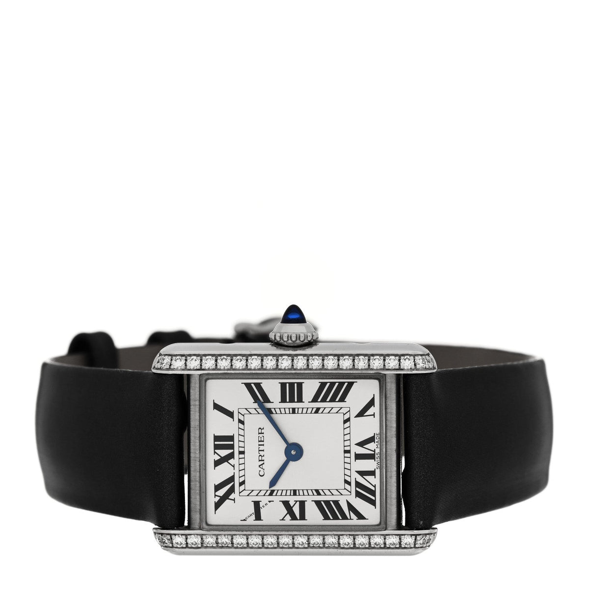 Cartier Stainless Steel Satin Diamond 22mm Tank Watch Silver