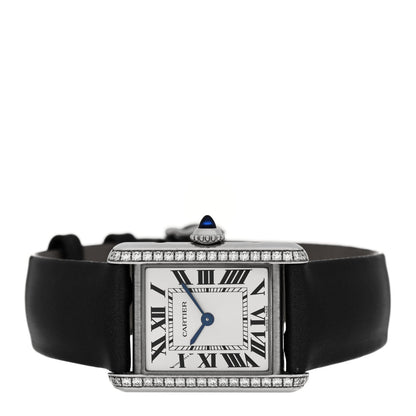 Cartier Stainless Steel Satin Diamond 22mm Tank Watch Silver