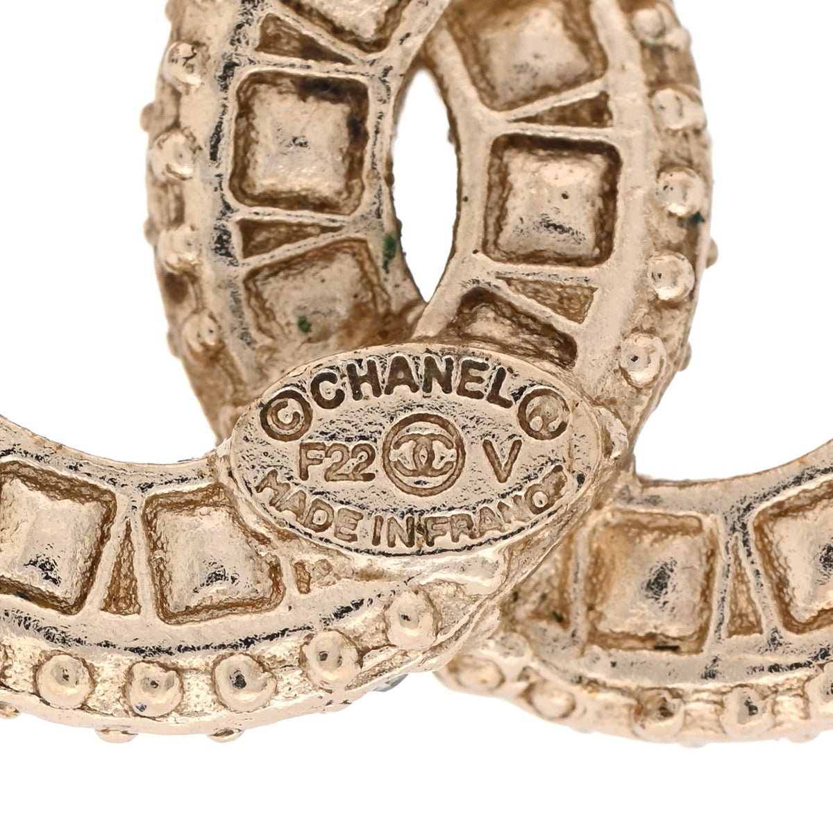 Chanel Crystal Timeless CC Earrings Light Gold