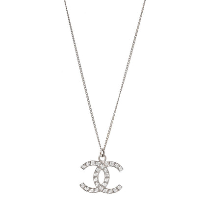 Chanel Baguette Crystal CC Necklace Silver