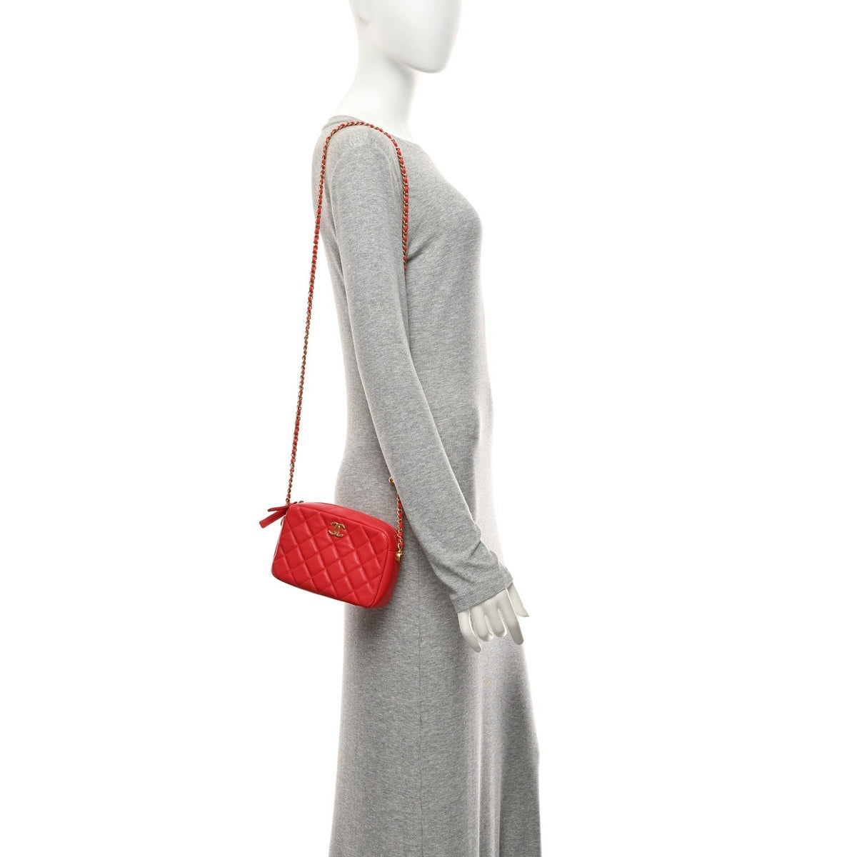 Chanel Lambskin Quilted CC Pearl Crush Camera Case Red