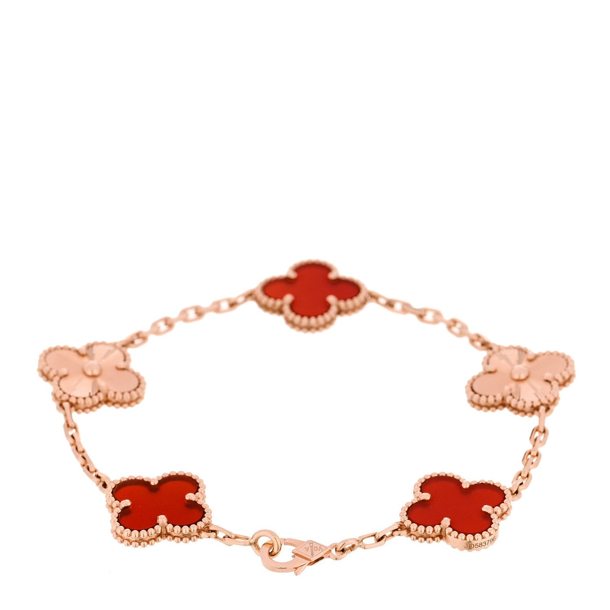 Van Cleef & Arpels 18K Rose Gold Carnelian Guilloche Vintage Alhambra Bracelet