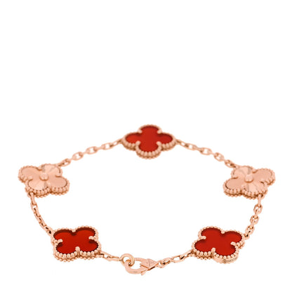 Van Cleef & Arpels 18K Rose Gold Carnelian Guilloche Vintage Alhambra Bracelet