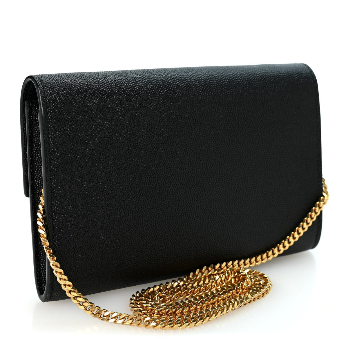 Saint Laurent Grain de Poudre Uptown Chain Wallet Black