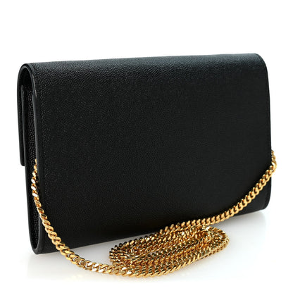 Saint Laurent Grain de Poudre Uptown Chain Wallet Black