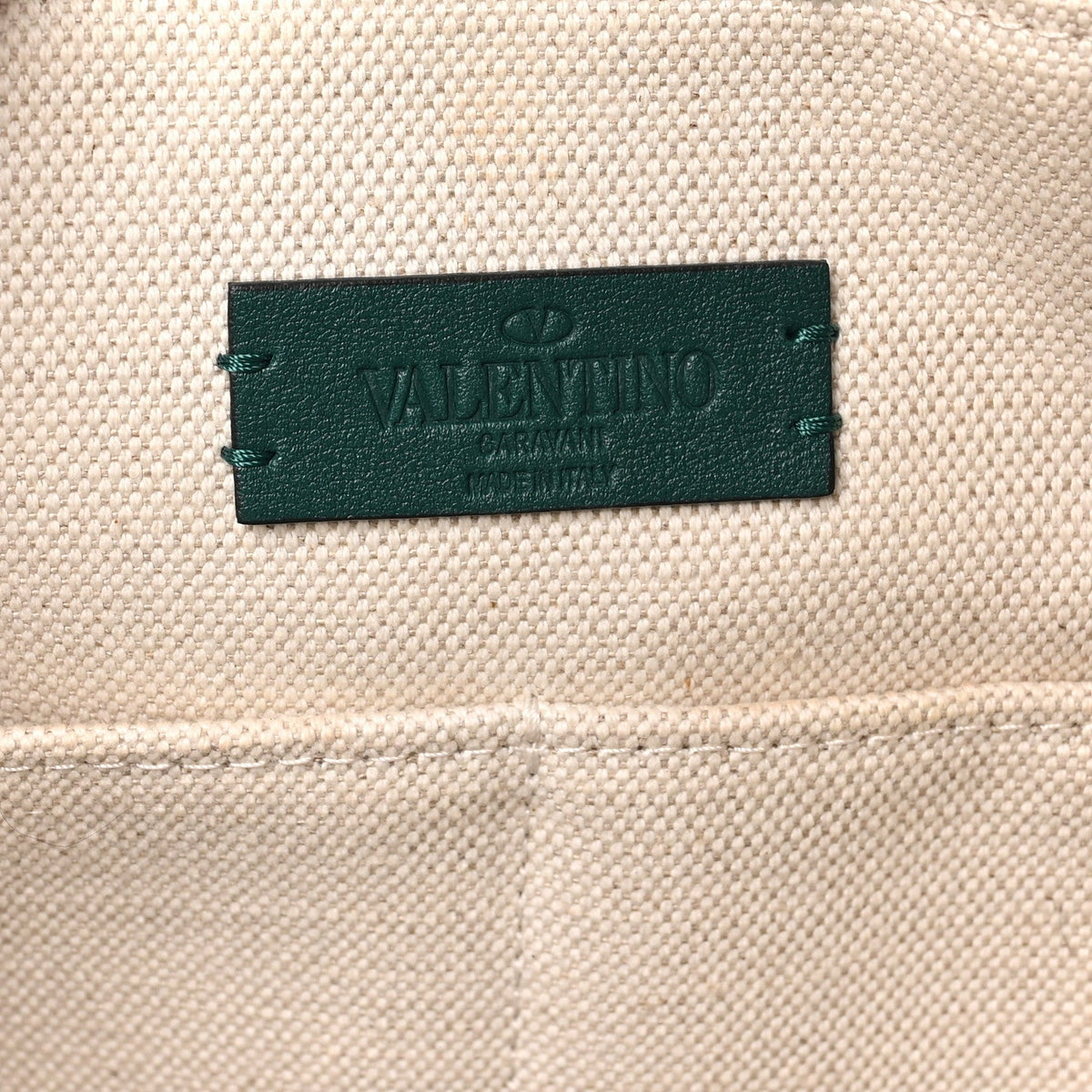 Valentino Garavani Canvas Calfskin VLogo Tote Natural Green