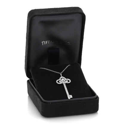 Tiffany Platinum Diamond 0.41ctw Fleur De Lis Key Pendant Necklace 45.7cm