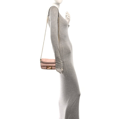 Fendi Nappa FF 1974 Embossed Mini Baguette Rosa Quarzo