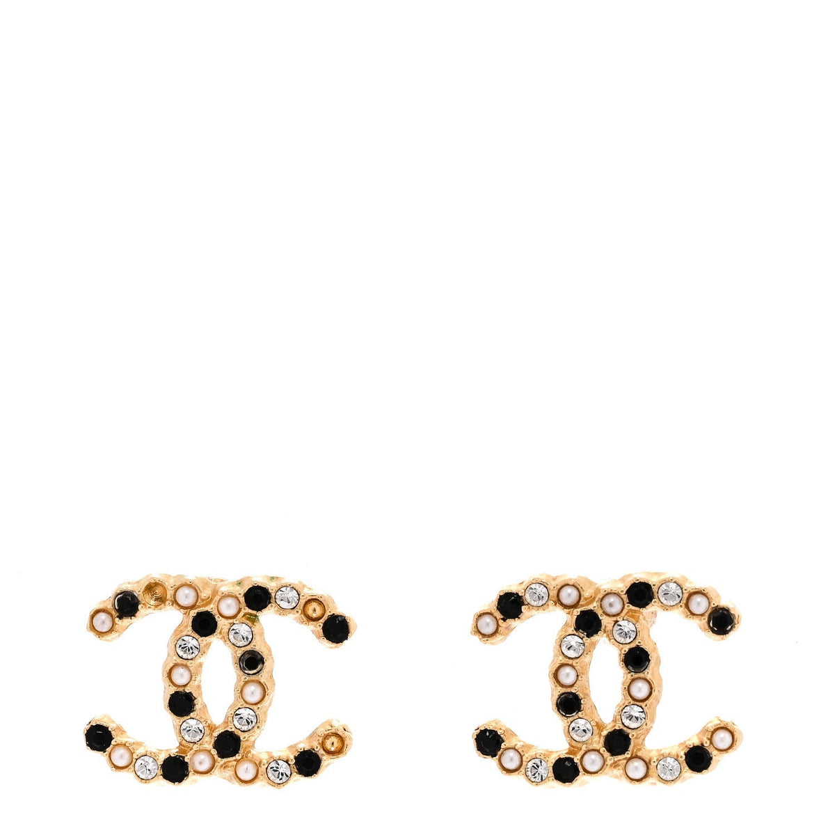 Chanel Resin Pearl Crystal CC Earrings Gold Black