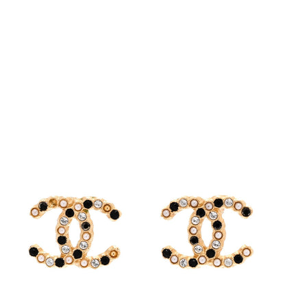 Chanel Resin Pearl Crystal CC Earrings Gold Black