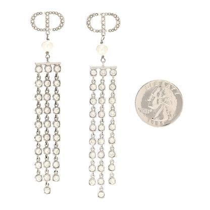 Christian Dior Metal Crystal Pearl CD Drop Earrings Silver