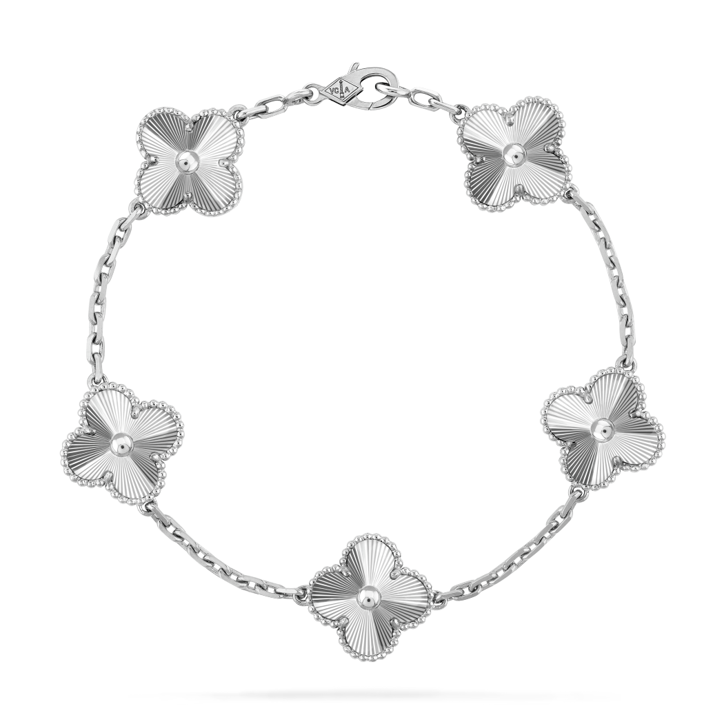 18K Gold Guilloche VCA Vintage Alhambra Bracelet 5 Motifs