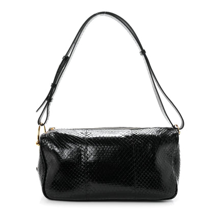 Gucci Snakeskin Half Horsebit Medium Shoulder Bag Black