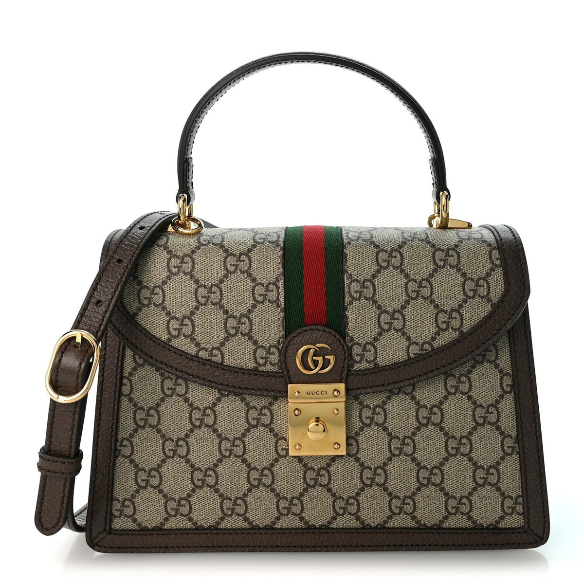 Gucci GG Supreme Calfskin Small Ophidia Padlock Bag Beige Ebony