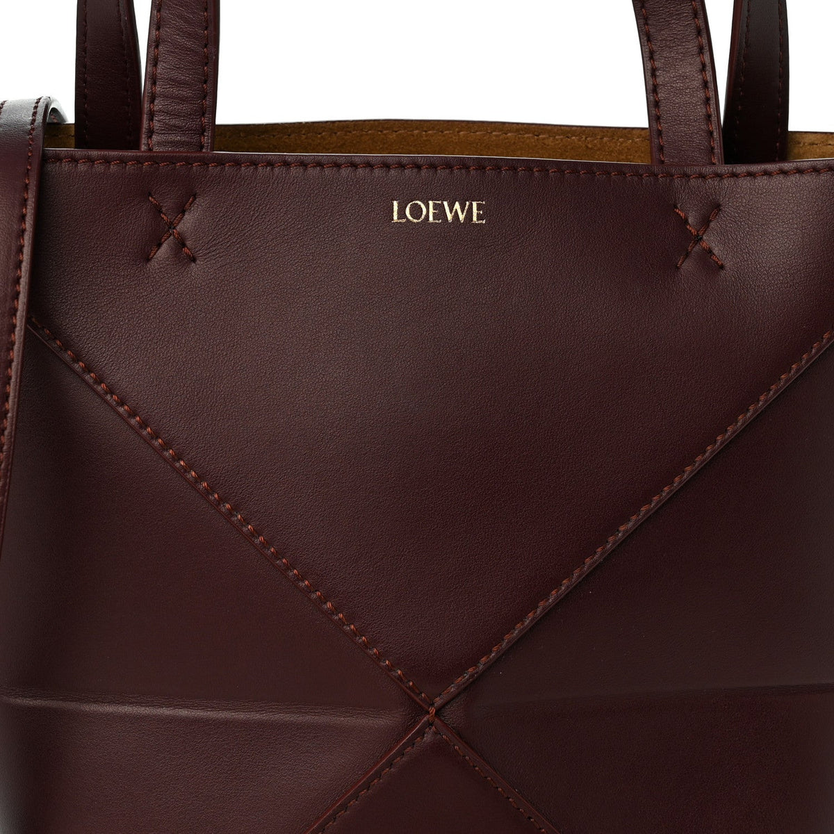Loewe Shiny Calfskin Mini Puzzle Fold Tote Burgundy