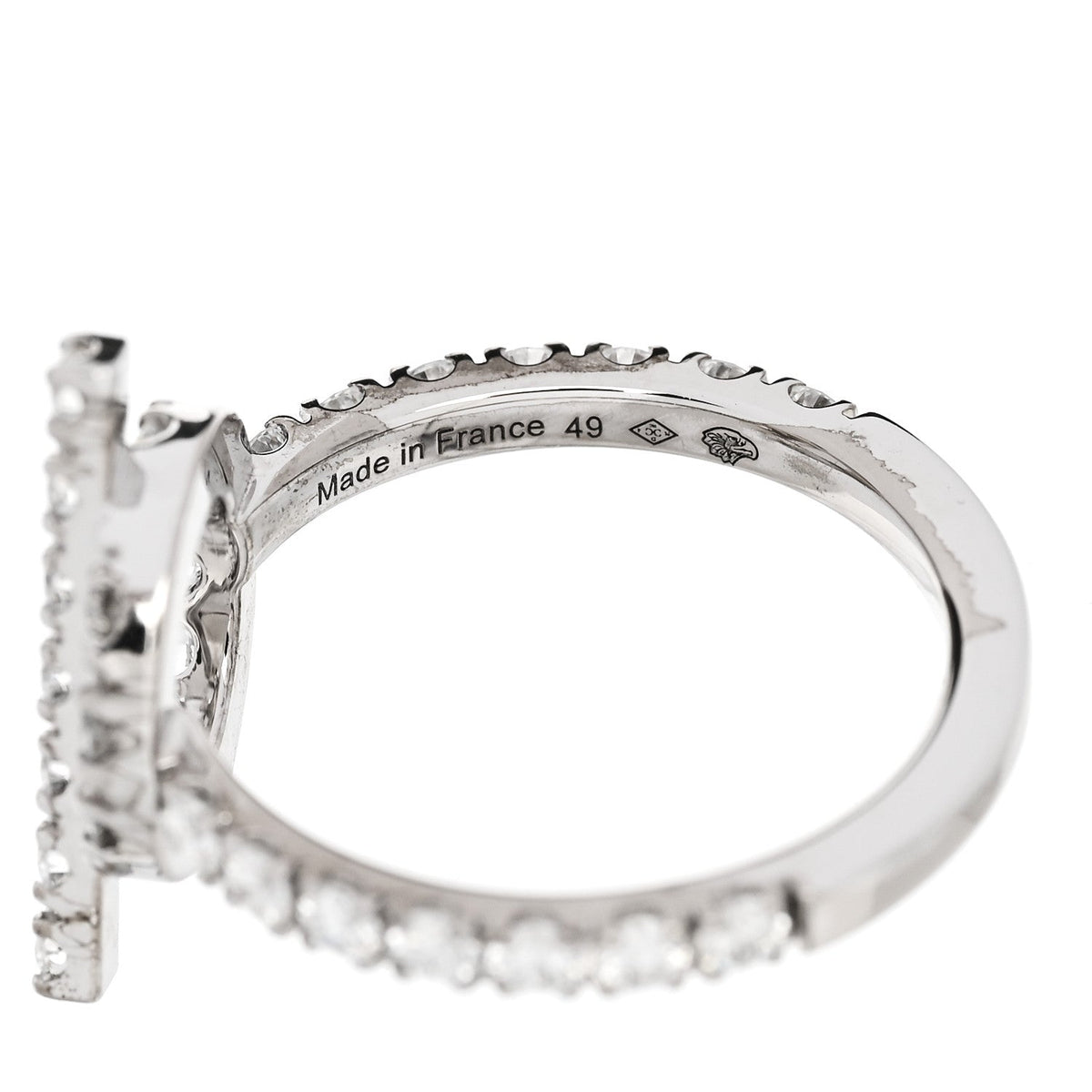 Hermes 18K White Gold Diamond Finesse Ring 49 4.75