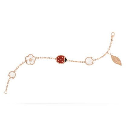 18K Rose Gold MOP Carnelian Onyx VCA Lucky Spring Bracelet 5 Motifs
