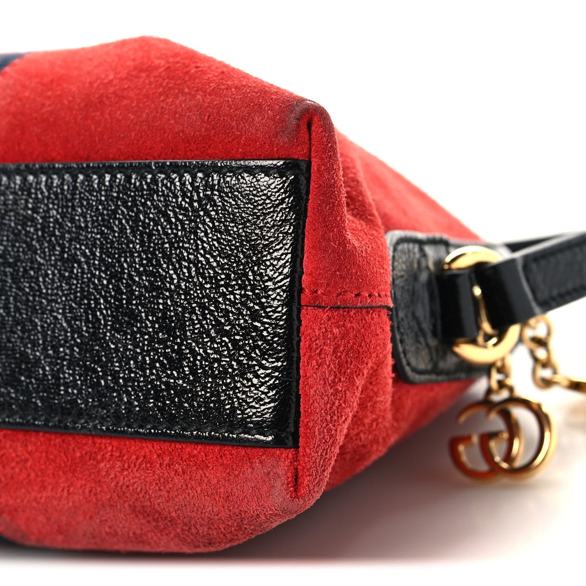 Gucci Suede Patent Web GG Small Ophidia Dome Bag Hibiscus Red