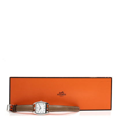 Hermes Stainless Steel Swift 33mm Cape Cod Tonneau Watch Etoupe