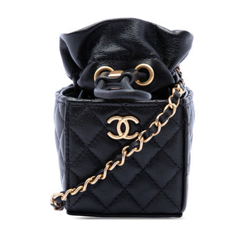 Drawstring Square Bucket Bag Quilted Calfskin Mini