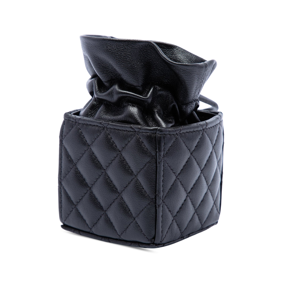 Drawstring Square Bucket Bag Quilted Calfskin Mini