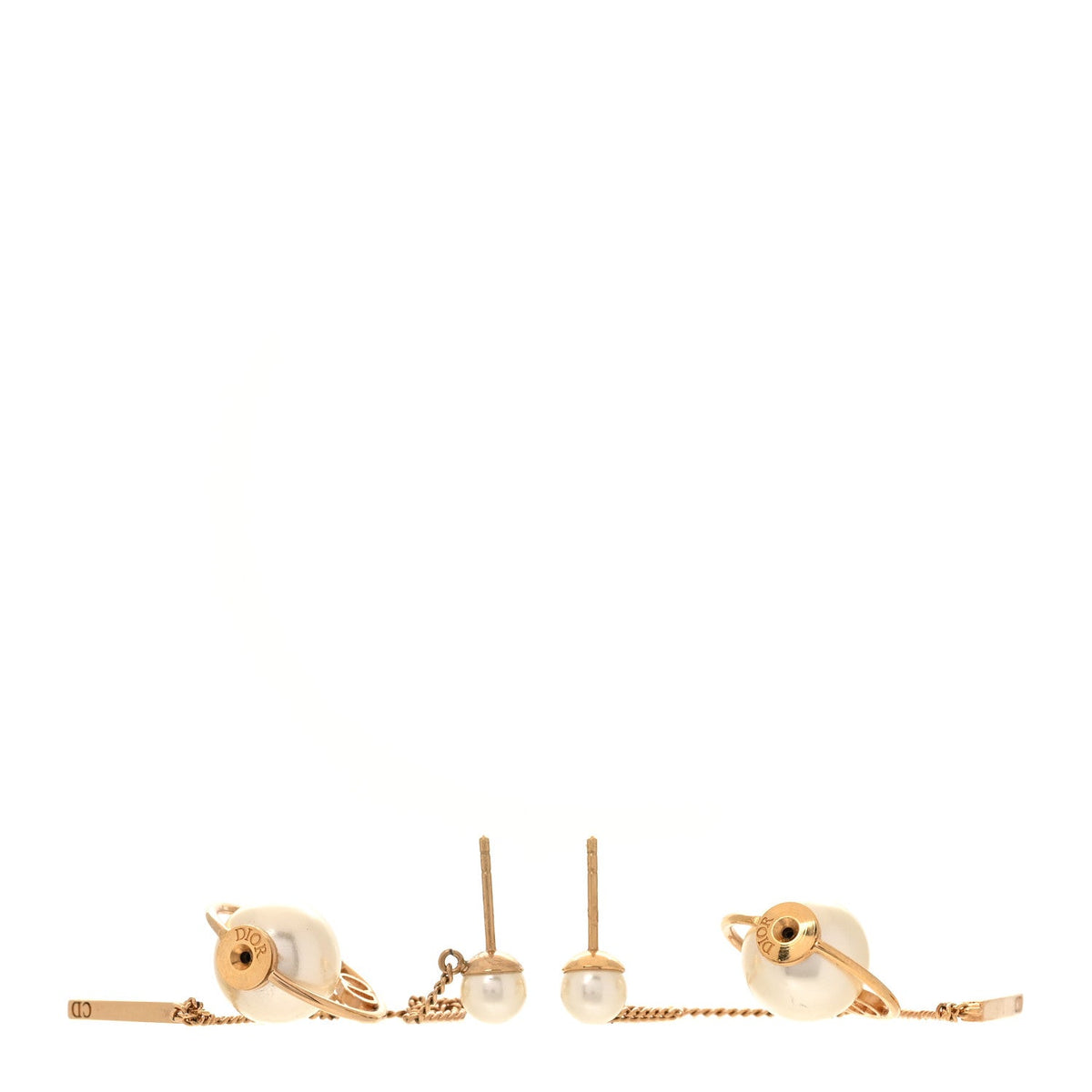 Christian Dior Pearl Tribales Dangle Chain Earrings Gold