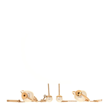 Christian Dior Pearl Tribales Dangle Chain Earrings Gold