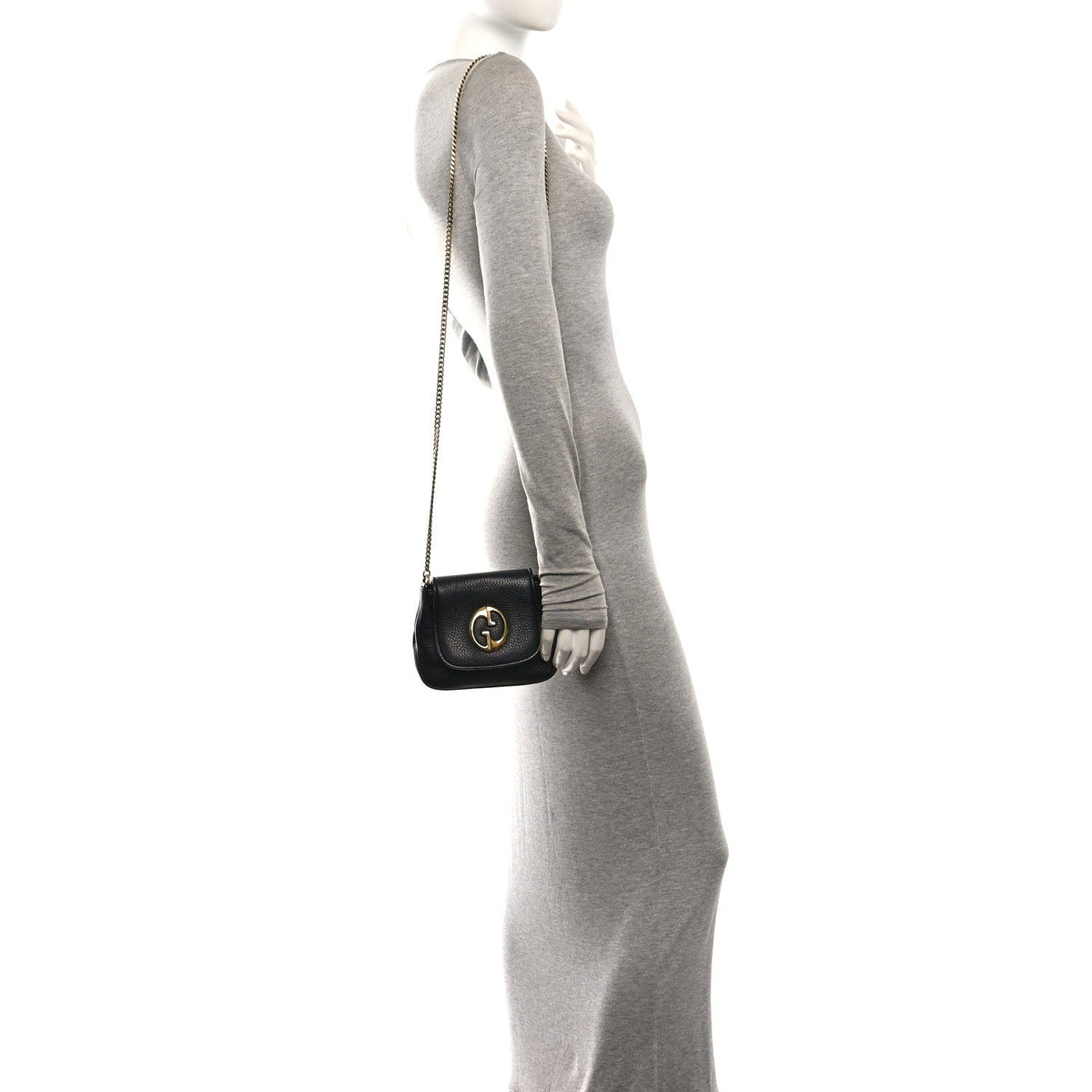 Gucci Pebbled Calfskin Small 1973 Chain Shoulder Bag Black